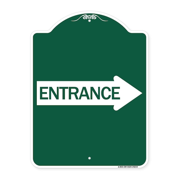 Signmission Designer Series Sign-Right Arrow Entrance, Green & White Aluminum Sign, 18" H, GW-1824-24234 A-DES-GW-1824-24234 - main